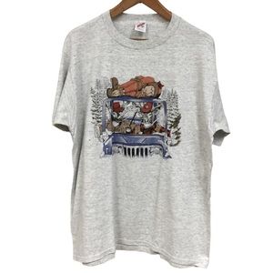 vtg JERZEES sz XX Large T-Shirt Silly Reindeer Hunting Deer Single Stitch Gray